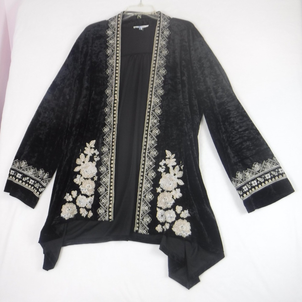 Andree by‎ UNIT Black Velvet Embroidered Kimono Jacket 2X